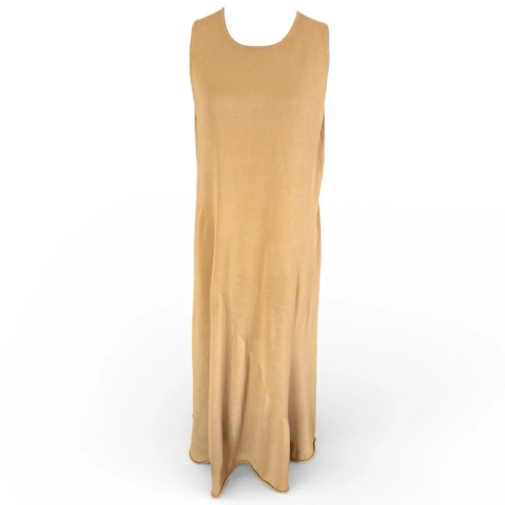 Vince Pale Walnut Shirred Cotton Tank Maxi Dress Sz L - Picture 5 of 12
